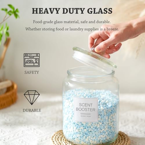 FyndraX Laundry Pods Glass Jars - Half Gallon Airtight Containers with Scoop and Labels for Organization and Storage Laundry Room Detergents Powder, Scent Booster Beads Holder, Set of 2 - color: 2 Pack