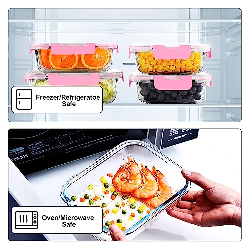 VERONES 10Pack Glass Meal Prep Containers, Airtight Glass Lunch Containers,Stackable Food Storage Containers Set with Lids,Exclusive of BPA, for Microwave,Oven, Freezer&Dishwasher Friendly,Pink - color: Pink