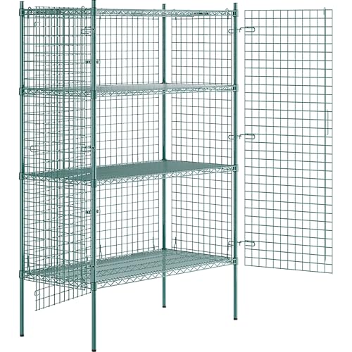 24" x 48" x 74" NSF Heavy Duty Green Epoxy Wire Shelves with Security Cage Kit, 4 Tier Metal Commercial Storage Rack - color: Green, size: 24" x 48" x 74"