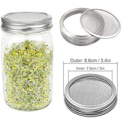 Sprouting Lids Sprouts Growing Kit for Wide Mouth Mason Jar Mesh Lid - 4 Pack Metal Fine Stainless Steel Screen Sprout Jars Lids Plant Seed Germination