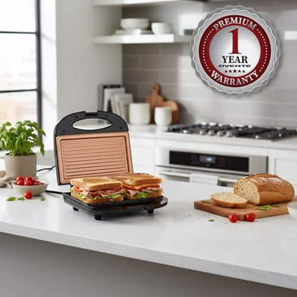 OVENTE Electric Panini Press Grill with Nonstick Plates, LED Indicator Lights, Thermostat Control, Compact Sandwich Maker Perfect for Cooking Breakfast, Steaks, Eggs Snacks & More, Copper GP0110CO - color: GP0110CO