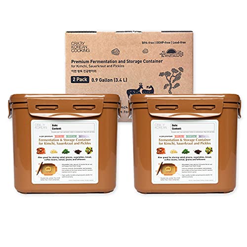 Authentic Crazy Korean Cooking Kimchi Container 0.9 Gal (3.4L) 2 PACK - size: 0.9 Gal (3.4L) 2 PACK