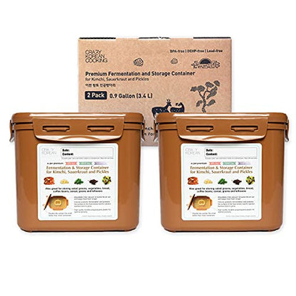 Authentic Crazy Korean Cooking Kimchi Container 0.9 Gal (3.4L) 2 PACK - size: 0.9 Gal (3.4L) 2 PACK