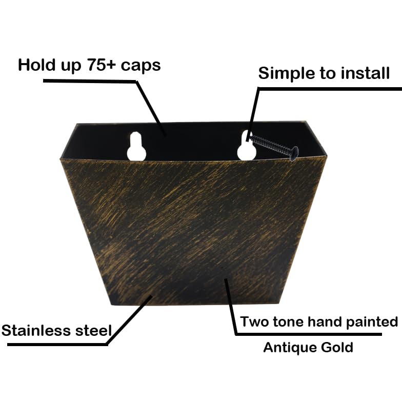 Stainless Steel Soda Bottle Cap Collector Wall Mounted 5" | Aged Gold, Rustproof, Beer Top Holder Remover, Mountable for Kitchen Home Bar - color: Antique Gold