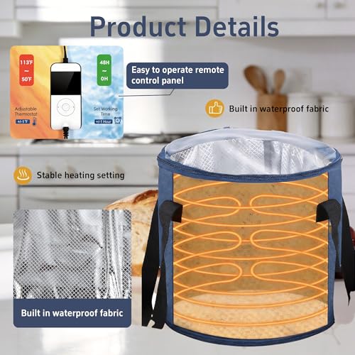 Kombucha Heating Wrap,Starter Jar Warmer,Round Fermentation Heater Warmer Temperature Control,32-113°F,48H Timer,Perfect for Fermenting Sourdough Starter,Pizza,Kombucha