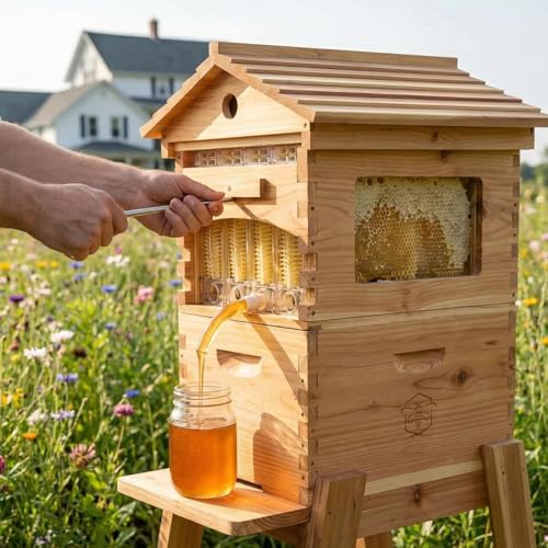 Flow Bee Hive Starter Kit Complete Automatic Beekeeping Box Set for Beginners Easy-to-use Beehive with Essential Accessories