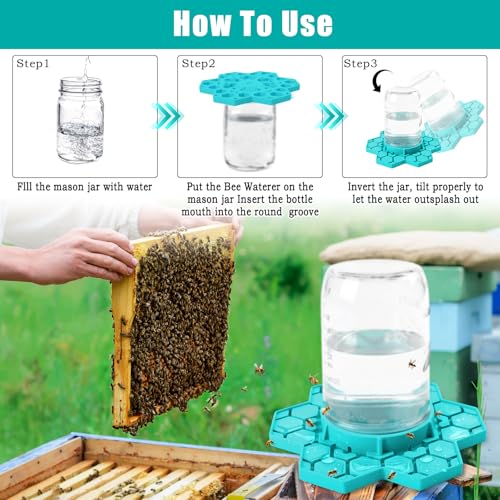 2 Pack Bee Feeder for Mason Jar, Silicone Bee Watering Station, Compatible with Regular and Wide Mouth, Bee Feeders for Hives, Beekeeping Supplies, Bee Waterer for Outside Garden(Blue) - color: Blue-2pack