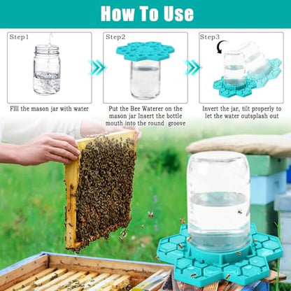 2 Pack Bee Feeder for Mason Jar, Silicone Bee Watering Station, Compatible with Regular and Wide Mouth, Bee Feeders for Hives, Beekeeping Supplies, Bee Waterer for Outside Garden(Blue) - color: Blue-2pack