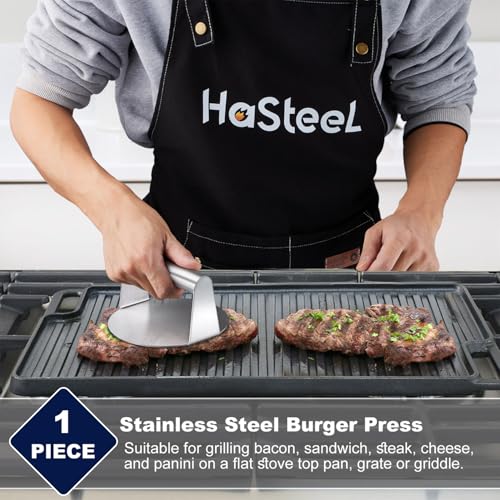 Smash Burger Press, HaSteeL 5.5-Inch Stainless Steel Burger Press, Non-Stick Grill Press for Flat Top Griddle Grill Cooking, Round Smasher Tool for Cooking Burgers, Bacon, Meats, Sausages - style: 1-Piece