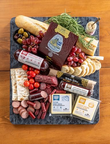 Farmers Market Meat & Cheese Gift Basket, Gourmet Charcuterie Food Gift Box with Summer Sausage, Wisconsin Cheese, Crackers, Honey and Mustard, Keto Friendly Snack Assortment for Holidays & Father’s Day