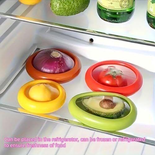 Reusable Food Cover with Lid Stretch Wrap Saver for Fruit and Vegetables Kitchen Storage Cover for Onion Lemon Tomato - color: Red