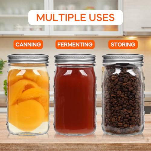 32 oz Wide Mouth Mason Jars 12 Pack, Airtight Lids with Bands | Clear glass, canning/preserving/jam/sauces/pickling, wedding favors/meal prep/DIY projects, reusable, quart size