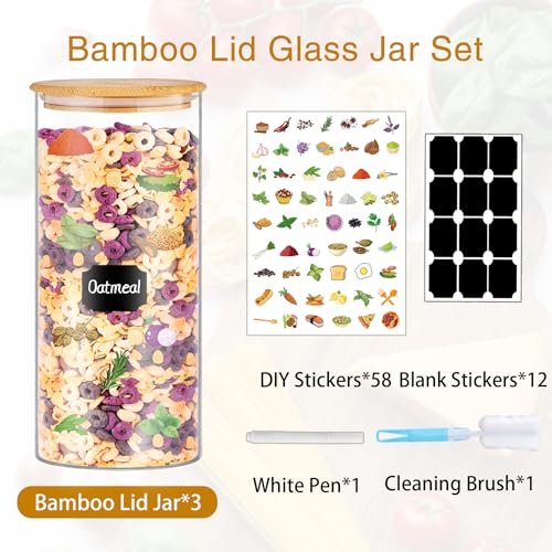 BGraceyy Glass Jars with Bamboo Lids, 58 oz 3 Pcs Kitchen Glass Containers with Bamboo Lids, Airtight Glass Pantry Storage Containers with Lids for Rice, Flour, Nuts, Cookie, Pasta, Oatmeal, Bean - size: 58 oz 3 pcs