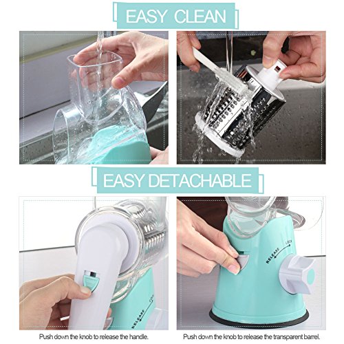 Cambom Rotary Cheese Grater Hand Crank Cheese Shredder for Fresh Cheese, Vegetable, Nuts,Non-slip Suction Base，Three Blades,Blue - color: Blue, size: 3 BLADES