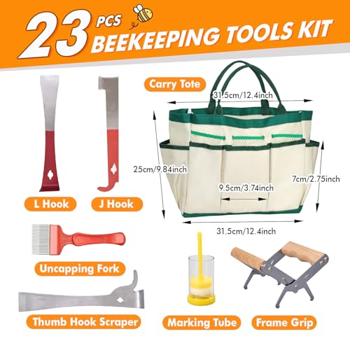 BeeCastle Beekeeping Supplies 22PCS Beekeeping Tools Kit with Organizer Handbag, Bee Keeping Supplies-All Tools Kit Bee Keeping Starter Kit for Beginners and Professional Beekeepers