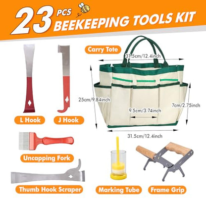 BeeCastle Beekeeping Supplies 22PCS Beekeeping Tools Kit with Organizer Handbag, Bee Keeping Supplies-All Tools Kit Bee Keeping Starter Kit for Beginners and Professional Beekeepers