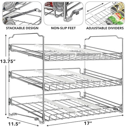 Simple Houseware Stackable Can Organizer Rack for Pantry/Cabinet – 11.5" D x 17" W x 13.75" H, Holds 36 Cans, 3-Tier Can Food Storage Dispenser, Chrome - color: Chrome