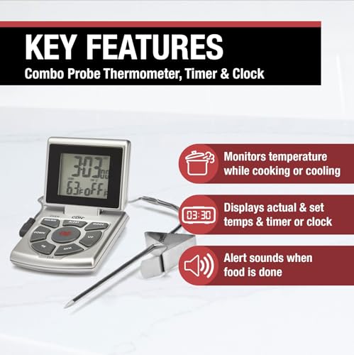 CDN DTTC-S Combo Probe Thermometer, Timer & Clock - Silver - color: Silver
