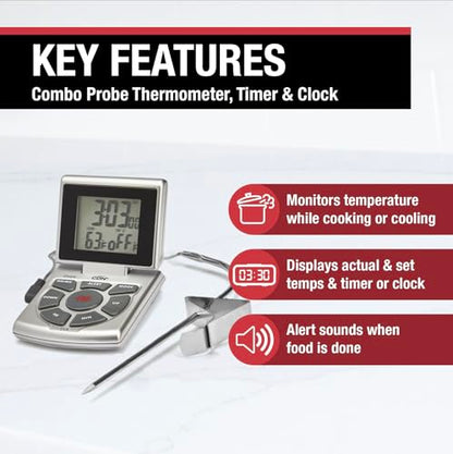 CDN DTTC-S Combo Probe Thermometer, Timer & Clock - Silver - color: Silver