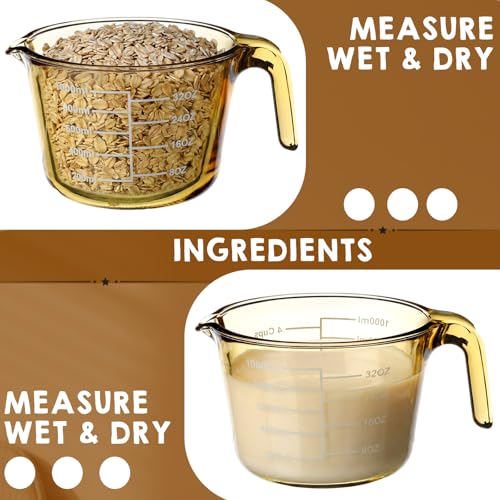 Domensi 3-pack Glass Measuring Cups Set, (1, 2 & 4 Cup) Measuring Cups for Prepping, Baking and Cooking, Preheated Oven, Dishwasher, Freezer, and Microwave Safe, Essential Kitchen Tools