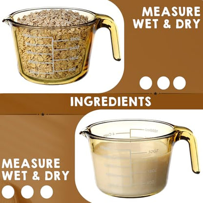 Domensi 3-pack Glass Measuring Cups Set, (1, 2 & 4 Cup) Measuring Cups for Prepping, Baking and Cooking, Preheated Oven, Dishwasher, Freezer, and Microwave Safe, Essential Kitchen Tools