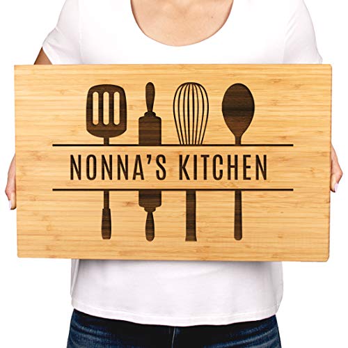 Andaz Press Large Bamboo Wood Cutting Board Gift, 17.75 x 11-inch, Nonna's Kitchen, Utensils Graphic, 1-Pack, Laser Engraved Serving Chopping Board Christmas Birthday Chef Kitchen Ideas - color: Nonna