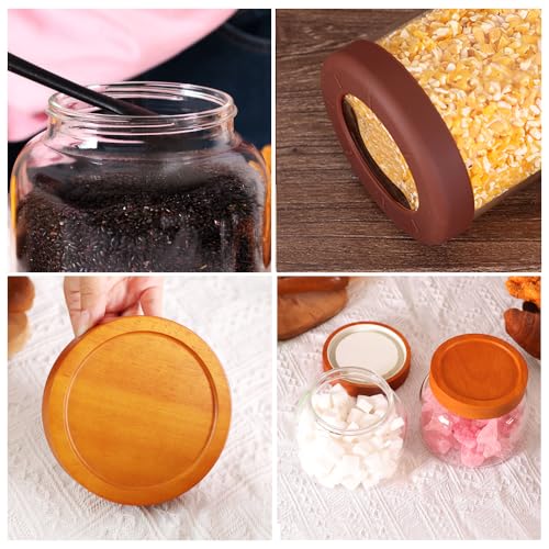 SAIOOL 2-Pack Striped Borosilicate Glass Airtight Canisters - Big mouth Large Capacity, Acacia Wood Lid, Food Storage Jars for Flour, Pasta, Pantry Organization (1200ml Gallon （Strew 2 pack）) - size: 0.32 Gallon (Strew 2 pack)