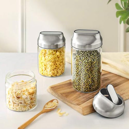 Aelga Small Glass Storage Jar with Lid, Coffee Container Canister Food Storage Jars for Coffee Beans Spice Sugar Tea Bag, Stackable Decorative Container, One-Handed Operation, 17 OZ - size: 17 OZ