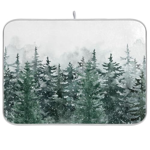Winter Forest Scenery Dish Drying Mat for Kitchen Christmas Tree Snow Xmas Microfiber Drying Mats Absorbent Reversible Dish Pad Large Dish Draining Mat 18x24 inch - size: 18" x 24"