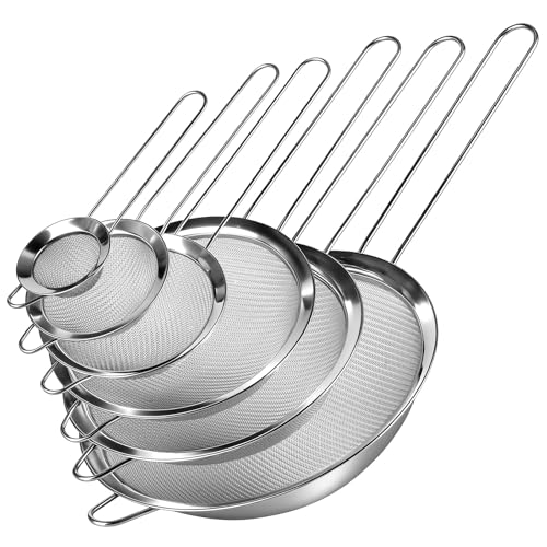 6 Pcs Mesh Strainers, Stainless Steel Strainer Set Fine Mesh Sieve for Kitchen Sifting Flour, Tea, Cooking, Juice