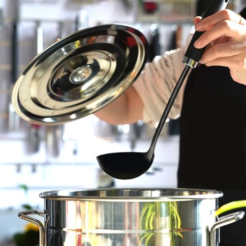 Black Stainless Steel Soup Ladle, 12 Inch Metal Ladle Spoon with Ergonomic Handle for Soup, Stew, Sauce, Chili, Gravy and Serving, Dishwasher Safe - color: Z-Black Ladle