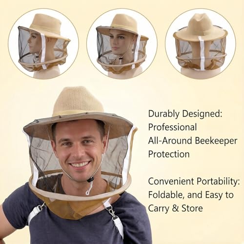 Beekeeper Hat with Veil - Professional Protection Bee Hat with Adjustable Strap & Breathable Design for Beekeeping Supplies Beekeeper Bee Supplies