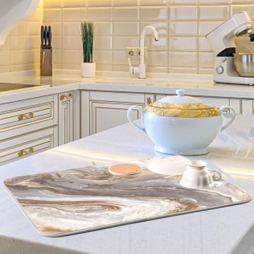 Brown Grey Marble Dish Drying Mat Absorbent Microfiber Dish Drying Pad Drainer Mats for Kitchen Counter 16 x 18 In - size: 16" x 16"