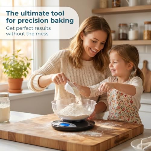 Smart Weigh Digital Kitchen Scale with Removable Bowl – 11lb/5kg Capacity, 0.1oz/1g Precision – High Accuracy Food Scale for Baking, Cooking & Meal Prep (Black)
