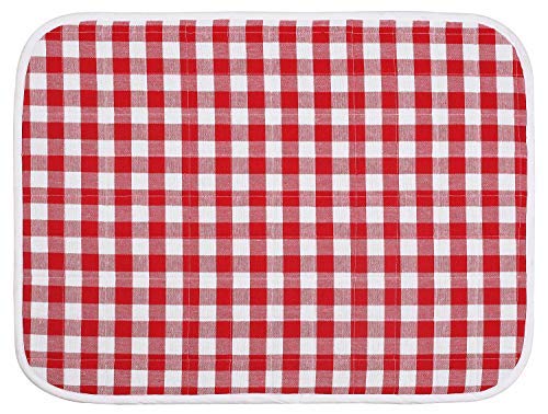 Ramanta Home Buffalo Plaid Check Dish Drying Mat Set of 2 Red - 18x24 Inches, Cotton Top Cover Absorbent Dish-Drying Mats For Sink, Dishwasher | Extra Large Kitchen Countertop Protector Dishes Pad - color: Red/White