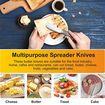 Mudder 8 Piece Stainless Steel Butter Knives, Cheese Spreaders for Cold Butter, Cream, Jam, Pastry, Dishwasher Safe Utensils, Cheese Knife for Kitchen, Restaurant Party, Wedding Housewarming