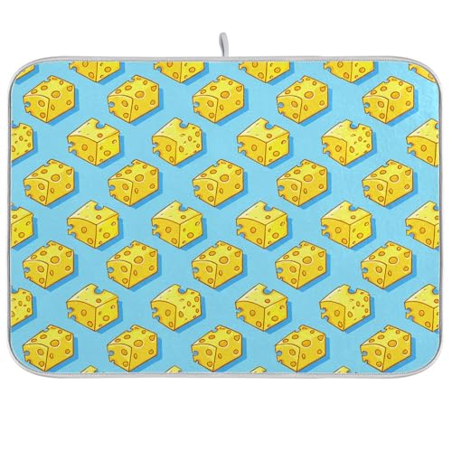 Cartoon Cheese Dish Drying Mat Decor for Kitchen Counter, Absorbent Drainer Pad Protector Dish Drying Pad for Dishes, Utensils, Pots and Pans - size: 18x24 inch