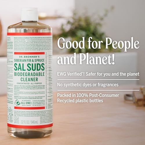 Dr. Bronner's Sal Suds Biodegradable Cleaner (Fir & Spruce, 1 Gallon) – All-Purpose Pine Mop Soap & Detergent for Floors, Multi-Purpose Household Formula, Dish Degreaser & Laundry Use - size: 128 Fl Oz (Pack of 1)