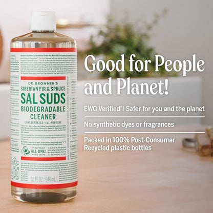 Dr. Bronner's Sal Suds Biodegradable Cleaner (16 Ounce, 2-Pack) – All Purpose Pine Mop Detergent for Floors, Laundry & Dishes, Multi Surface Concentrate, Heavy-Duty Degreaser - size: 16 Fl Oz (Pack of 2)
