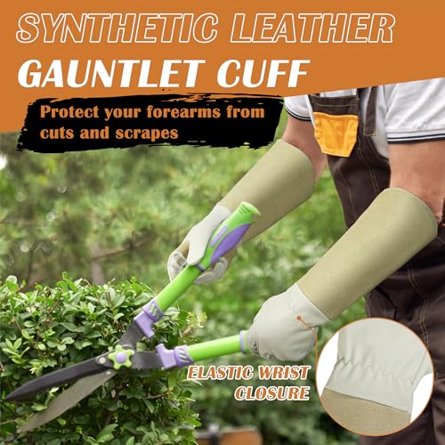 HANDLANDY Pruning Gloves Long for Men & Women, Pigskin Leather Rose Gardening Gloves- Breathable & Durability Gauntlet Glove (Small, Beige) - color: Beige, size: Small (Pack of 1)