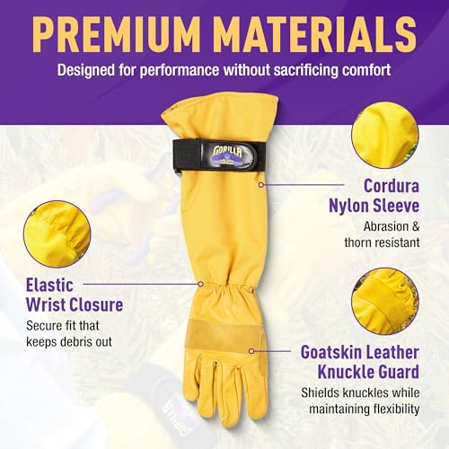 GORILLA EASY CONNECT Gardening Gloves Lightweight Tough Heavy Duty Long Sleeve Leather Pruning Gloves with Adjustable Strap - size: X-Large (Pack of 1)