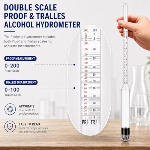 Hydrometer Alcohol Meter Kit, Hydrometer Alcohol 0-200 Proof & Tralle with Hydrometer Test Jar, Alcohol Proof Tester Hydrometer, Alcohol Tester for Liquor, Distilling Moonshine Alcoholmeter
