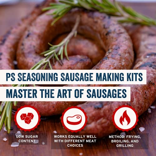 PS Seasoning Hot Snack Stick Kit - Includes Spicy Sausage Seasoning Mix, Maple Cure, and Collagen Casings for up to 25 lbs of Meat - Easy to Use Sausage Making Kit For Pork, Beef, Venison, Wild Game