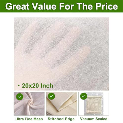 6 Pcs Cheese Cloths, 20x20 Inch, 100% Unbleached Cotton, Grade 100 Reusable Cheese Cloth With Fabric Fine Mesh Cloth, Reusable Muslin Cheesecloth for Straining, Juicing, Cooking, Baking - color: 6 Pcs