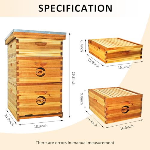 10 Frame Bee Hive Starter Kit, Complete Beehive Kit for Beekeepers Dipped in 100% Beeswax,Bee Hive Boxes Starter Kit for Bee Keekeepers - Langstroth Beehive Kit with 2 Deep Boxes & 1 Medium Box