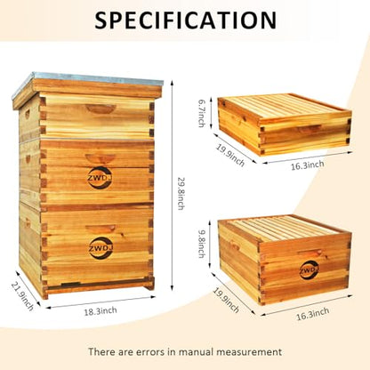 10 Frame Beehive Langstroth Bee Hive Starter Kit with Beeswax Coated Includes Beehive Frames, Bee Keeping Starter Kit Includes 2 Super Bee Box 1 Bee Brood Box - size: 30 Frames