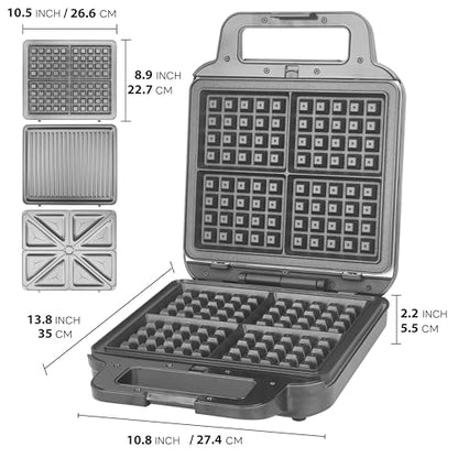 FineMade Belgian Waffle Maker with Removable Plates, Waflera Electrica, Large Waffle Iron, 3 in 1 Panini Grill Press Breakfast Sandwich Maker, Electric Griddle, Grilled Cheese Maker, Breakfast Station - style: Waffle Maker 3 in 1
