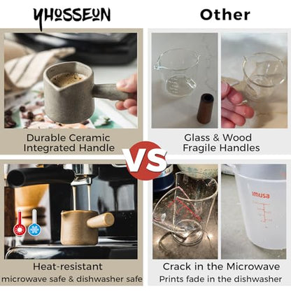 Espresso Measuring Cup, Ceramic Espresso Cup with Handle, Expresso Shots Cups Double Spouts Milk Cup, Espresso Accessories, 3 Oz/ 90 Ml, Brown - color: Brown