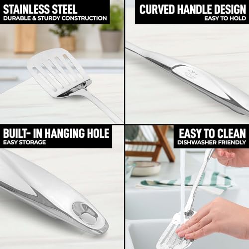 Zulay Kitchen Stainless Steel Cooking Utensil - Stainless Steel Kitchen Utensil - Durable Kitchen Gadgets - Metal Kitchen Accessories - Easy to Clean Kitchen Tools - 8 Piece Set - size: 8 Piece Set