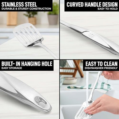 Zulay Kitchen Stainless Steel Cooking Utensil - Stainless Steel Kitchen Utensil - Durable Kitchen Gadgets - Metal Kitchen Accessories - Easy to Clean Kitchen Tools - 8 Piece Set - size: 8 Piece Set